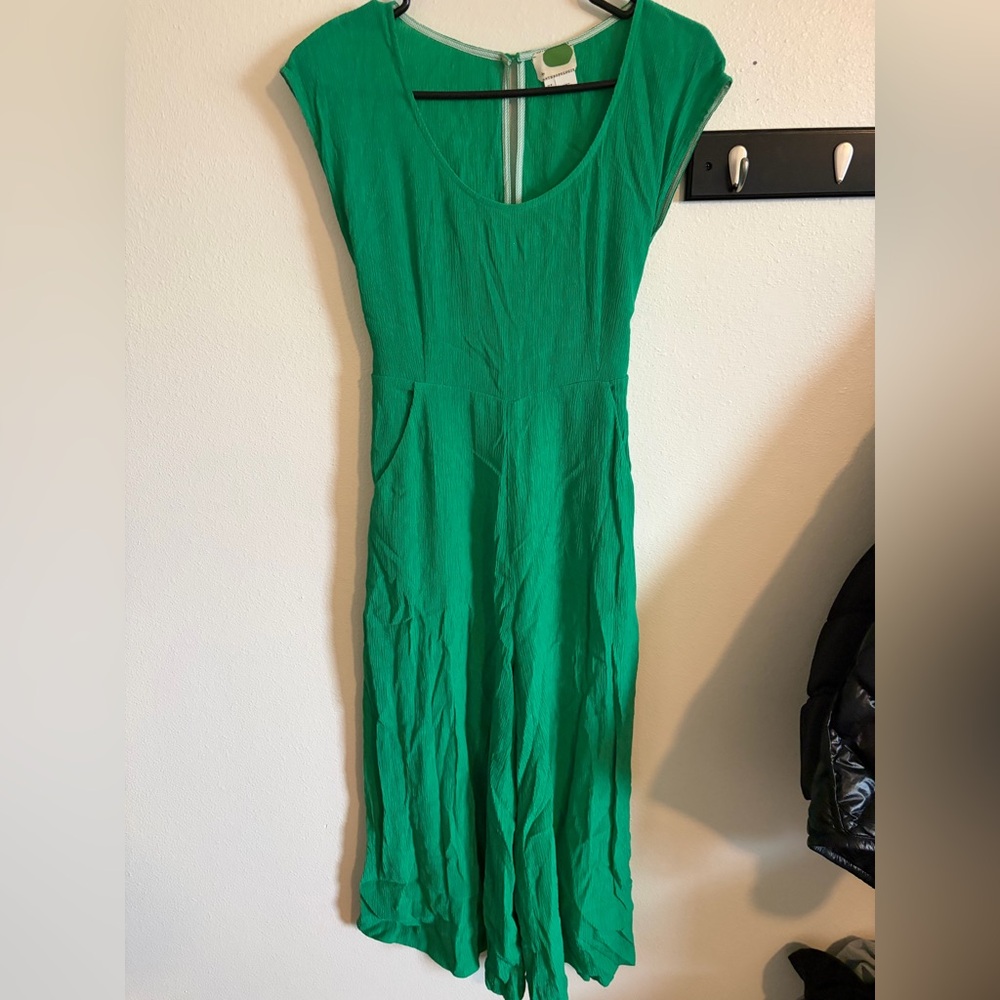 Anthropologie Emerald Green Cap-Sleeve Jumpsuit